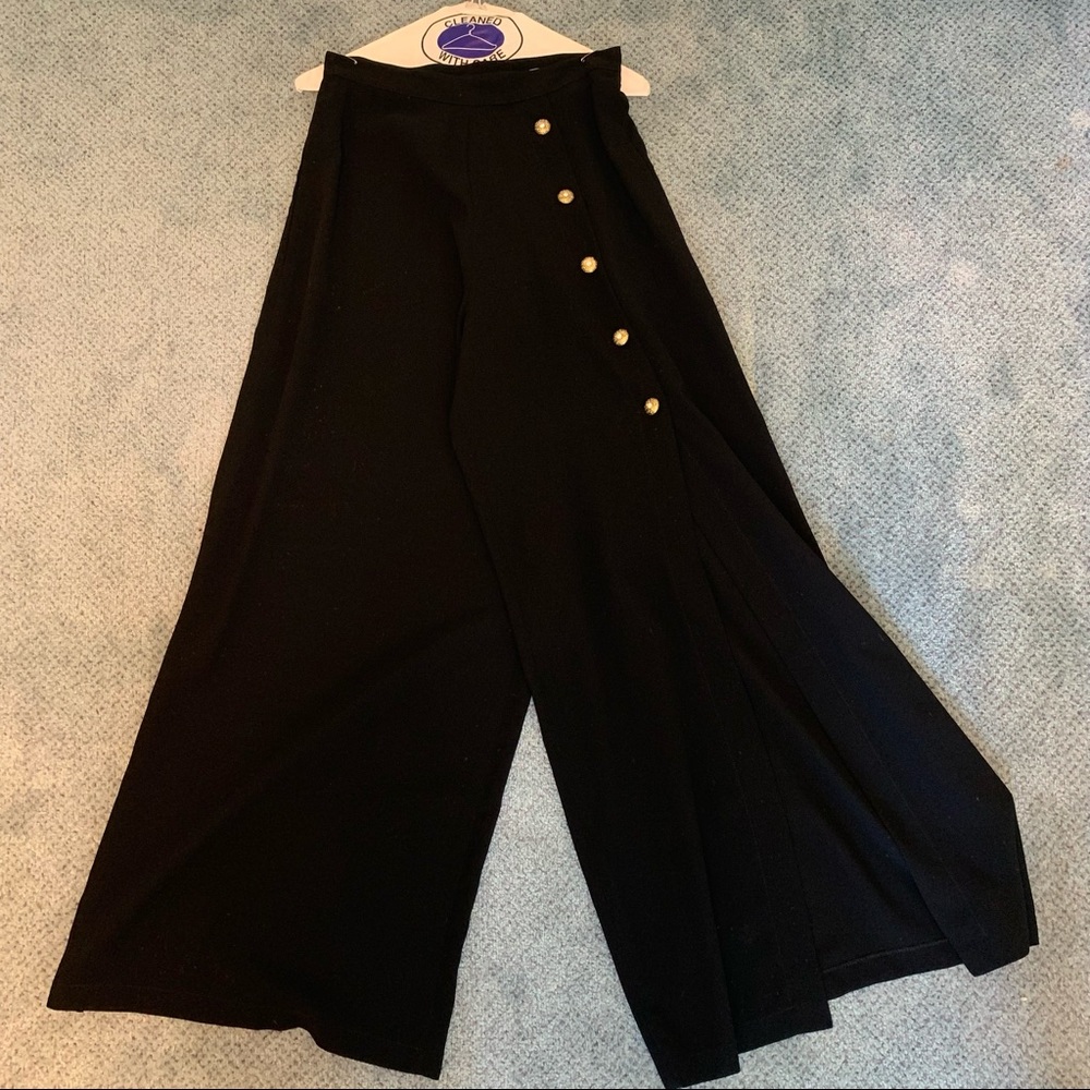 Stephan Caras Black Wide Leg Trousers with Gold Buttons